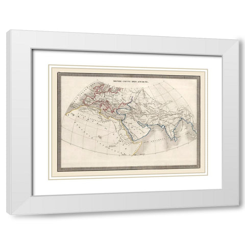 World as Known to Ancients - Monin 1839 White Modern Wood Framed Art Print with Double Matting by Monin