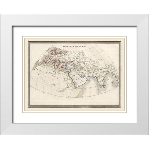 World as Known to Ancients - Monin 1839 White Modern Wood Framed Art Print with Double Matting by Monin