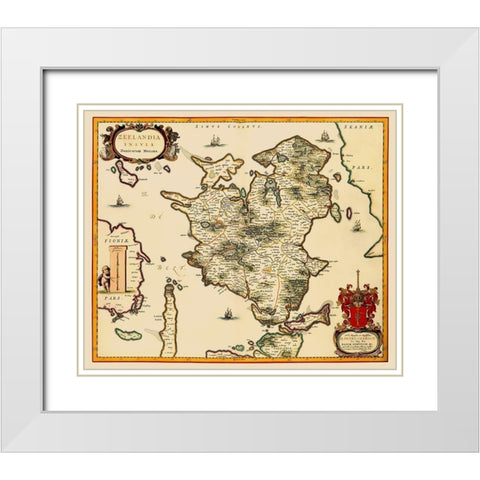 Denmark - Blaeu 1662 White Modern Wood Framed Art Print with Double Matting by Blaeu