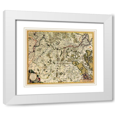 Zutphen Netherlands - Visscher 1681 White Modern Wood Framed Art Print with Double Matting by Visscher