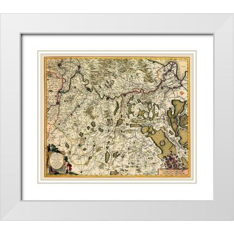 Zutphen Netherlands - Visscher 1681 White Modern Wood Framed Art Print with Double Matting by Visscher
