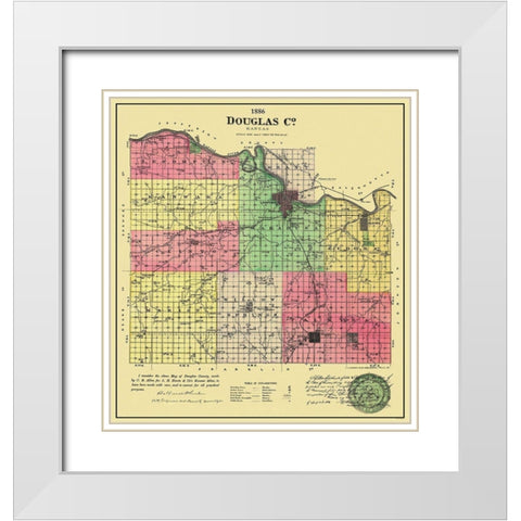 Douglas County Kansas - Allen 1886 White Modern Wood Framed Art Print with Double Matting by Allen