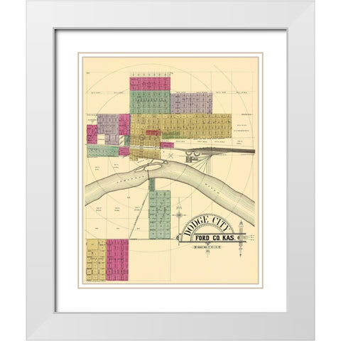 Dodge City Kansas - Everts 1887 White Modern Wood Framed Art Print with Double Matting by Everts
