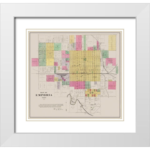 Emporia Kansas Landowner - Everts 1886 White Modern Wood Framed Art Print with Double Matting by Everts