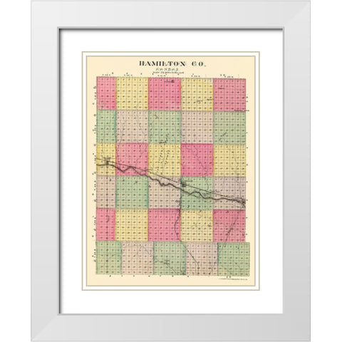 Hamilton Kansas - Everts 1887 White Modern Wood Framed Art Print with Double Matting by Everts
