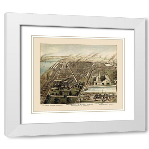Kansas City Stockyards Kansas - Child 1870 White Modern Wood Framed Art Print with Double Matting by Child