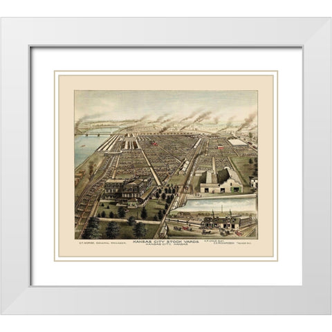 Kansas City Stockyards Kansas - Child 1870 White Modern Wood Framed Art Print with Double Matting by Child