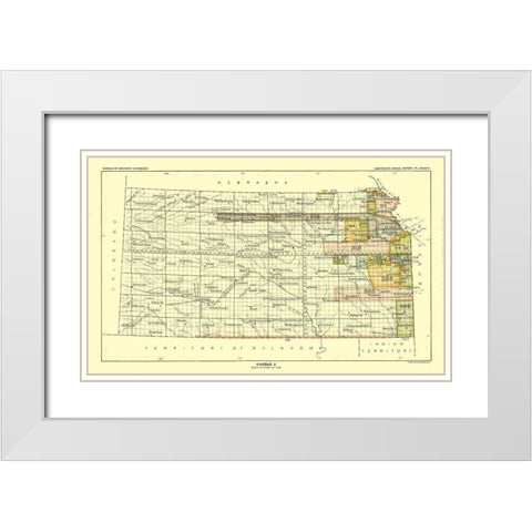 Kansas - Hoen 1896 White Modern Wood Framed Art Print with Double Matting by Hoen