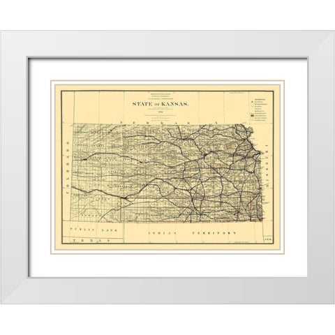 Kansas - Strum 1884  White Modern Wood Framed Art Print with Double Matting by Strum