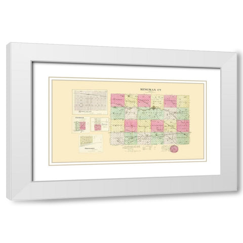 Kingman Kansas - Everts 1887 White Modern Wood Framed Art Print with Double Matting by Everts