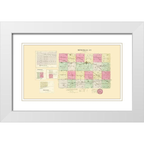Kingman Kansas - Everts 1887 White Modern Wood Framed Art Print with Double Matting by Everts