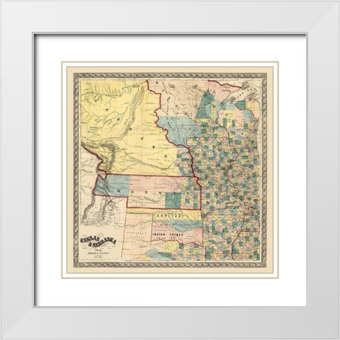 Kansas Nebraska - Gaston 1856  White Modern Wood Framed Art Print with Double Matting by Gaston