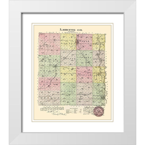 Labette Kansas - Everts 1887 White Modern Wood Framed Art Print with Double Matting by Everts