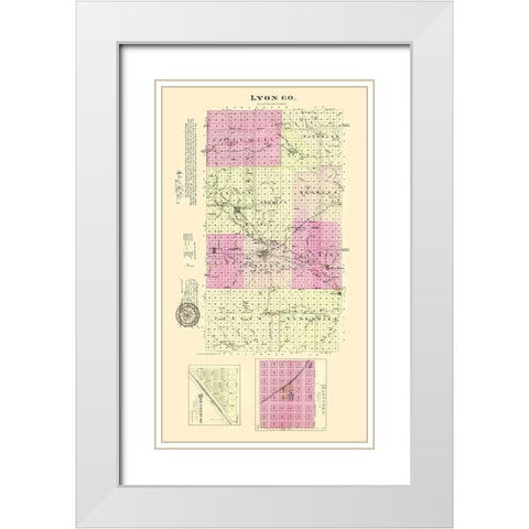 Lyon Kansas - Everts 1887 White Modern Wood Framed Art Print with Double Matting by Everts