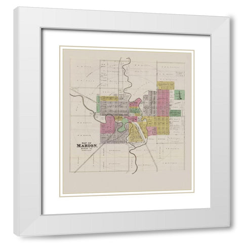 Marion Kansas -Everts 1887 White Modern Wood Framed Art Print with Double Matting by Everts