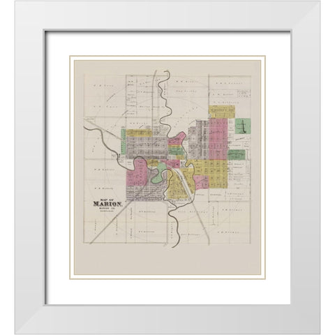 Marion Kansas -Everts 1887 White Modern Wood Framed Art Print with Double Matting by Everts