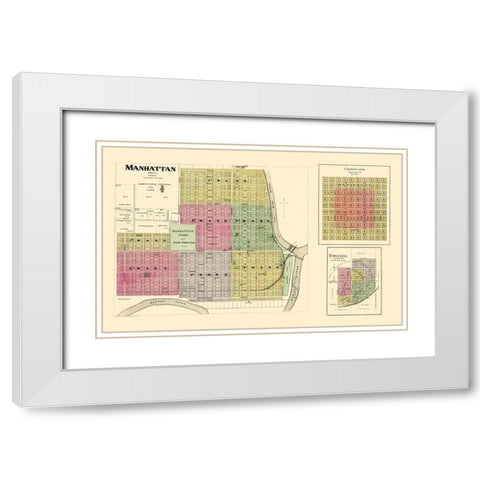 Manhattan, Coronado, Towanda Kansas - Everts 1887 White Modern Wood Framed Art Print with Double Matting by Everts