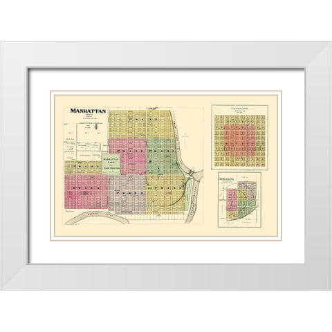 Manhattan, Coronado, Towanda Kansas - Everts 1887 White Modern Wood Framed Art Print with Double Matting by Everts