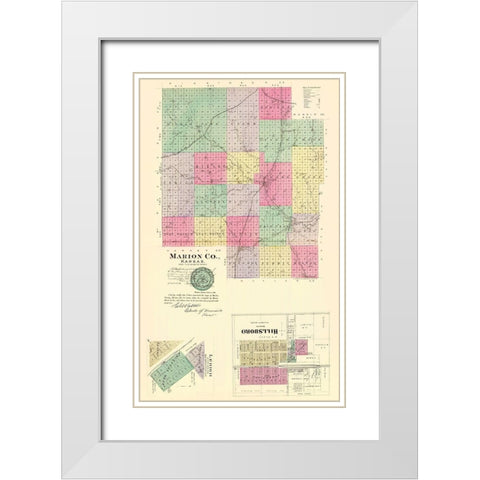 Marion Kansas - Everts 1887 White Modern Wood Framed Art Print with Double Matting by Everts