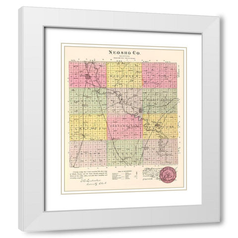 Neosho Kansas - Everts 1887 White Modern Wood Framed Art Print with Double Matting by Everts