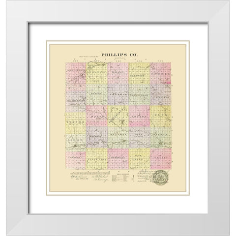 Phillips Kansas - Everts 1887 White Modern Wood Framed Art Print with Double Matting by Everts