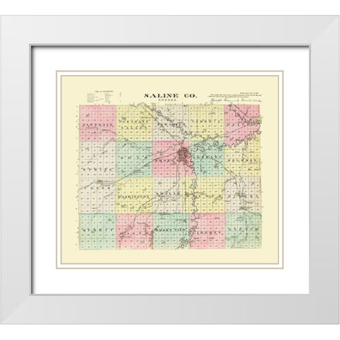 Saline Kansas - Everts 1887 White Modern Wood Framed Art Print with Double Matting by Everts