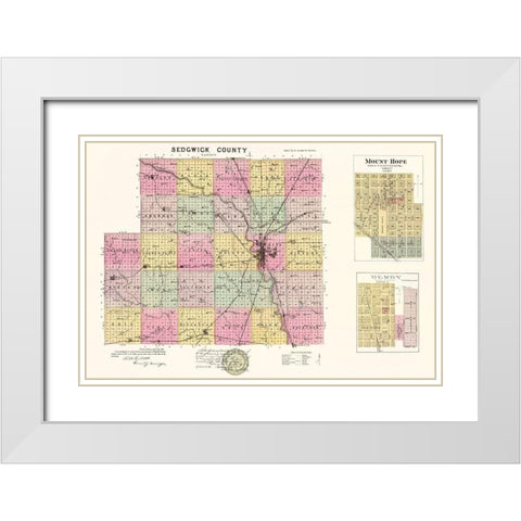Sedgwick Kansas - Everts 1887 White Modern Wood Framed Art Print with Double Matting by Everts