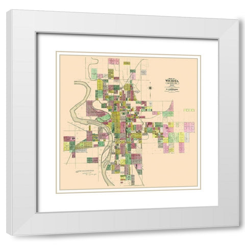 Wichita Kansas Landowner - Everts 1887 White Modern Wood Framed Art Print with Double Matting by Everts