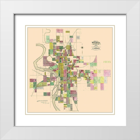 Wichita Kansas Landowner - Everts 1887 White Modern Wood Framed Art Print with Double Matting by Everts
