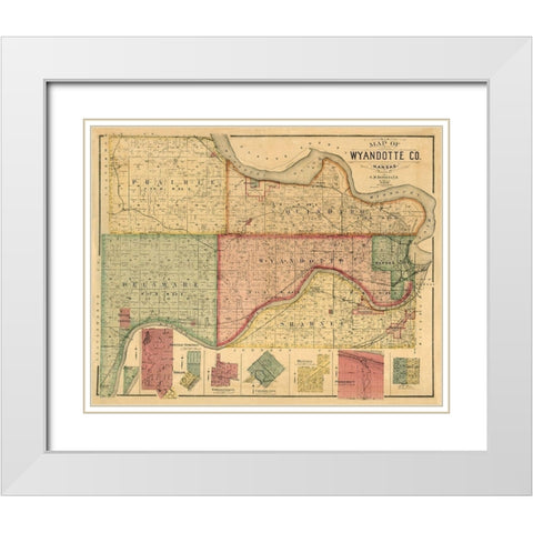 Wyandotte County Kansas - Hopkins 1887  White Modern Wood Framed Art Print with Double Matting by Hopkins