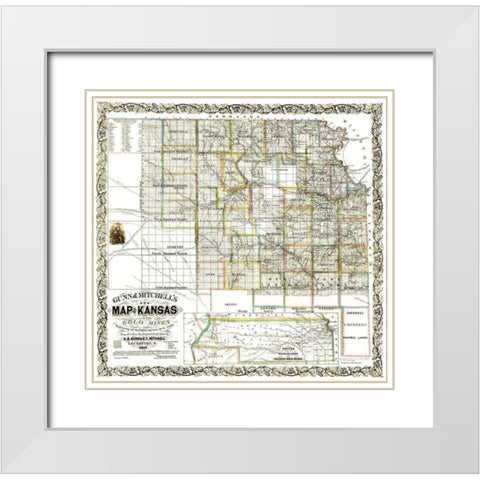 Gold Mines Kansas - Gunn 1862 White Modern Wood Framed Art Print with Double Matting by Gunn