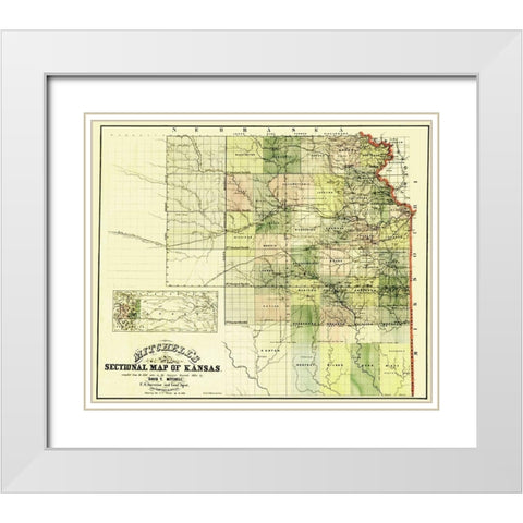 Kansas - Mitchell 1859 White Modern Wood Framed Art Print with Double Matting by Mitchell