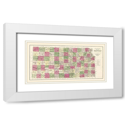 Kansas - Everts 1887 White Modern Wood Framed Art Print with Double Matting by Everts