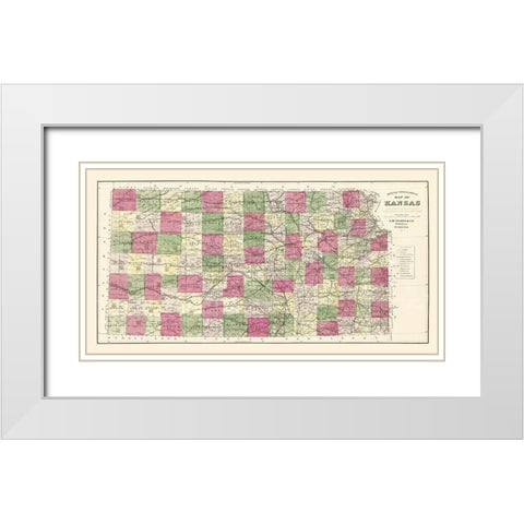 Kansas - Everts 1887 White Modern Wood Framed Art Print with Double Matting by Everts