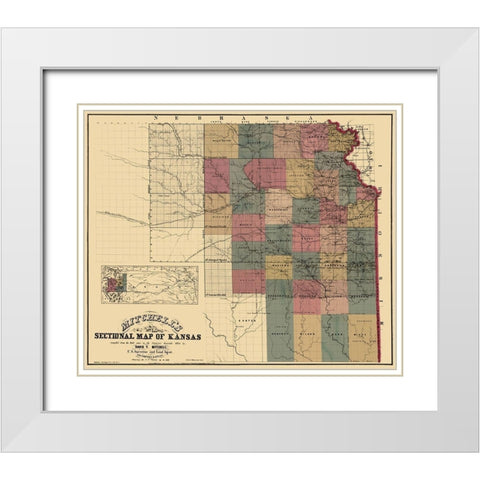 North East Kansas - Mitchell 1859 White Modern Wood Framed Art Print with Double Matting by Mitchell