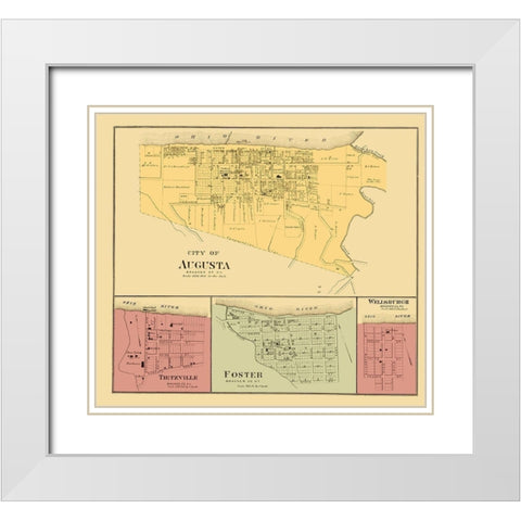 Augusta, Tietzville, Foster, Wellsburgh Kentucky White Modern Wood Framed Art Print with Double Matting by Hayes