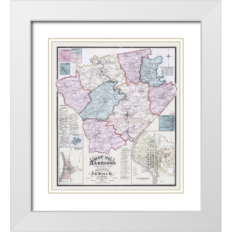 Harrison County Kentucky - Beers 1877  White Modern Wood Framed Art Print with Double Matting by Beers