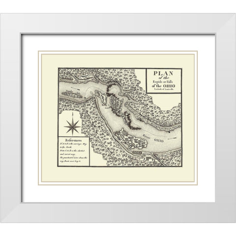 Ohio River Rapids, Fort Louisville - Bertrand 1796 White Modern Wood Framed Art Print with Double Matting by Bertrand