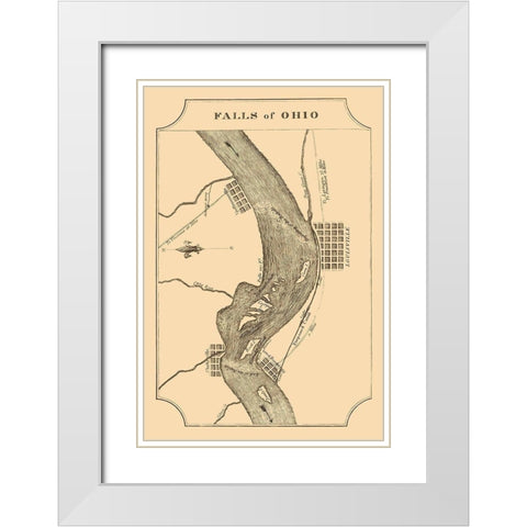 Ohio River Falls - Melish 1812 White Modern Wood Framed Art Print with Double Matting by Melish