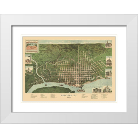 Paducah Kentucky - Kress 1889 White Modern Wood Framed Art Print with Double Matting by Kress