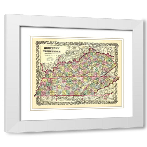 Kentucky, Tennessee - Colton 1856 White Modern Wood Framed Art Print with Double Matting by Colton