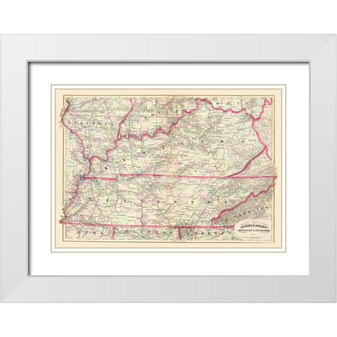 Kentucky, Tennessee - Asher  1874 White Modern Wood Framed Art Print with Double Matting by Asher