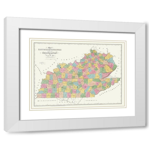 Kentucky, Tennessee - Burr 1839 White Modern Wood Framed Art Print with Double Matting by Burr