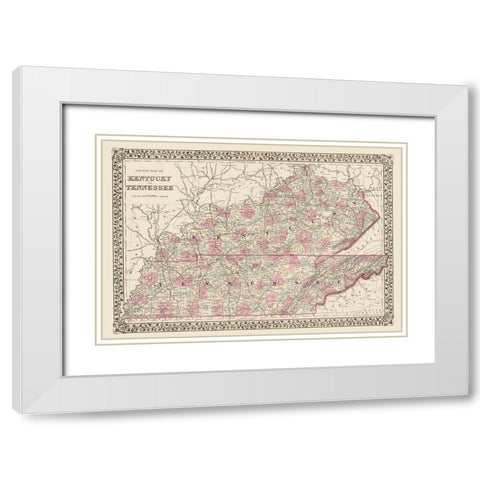 Kentucky, Tennessee Counties - Mitchell 1879 White Modern Wood Framed Art Print with Double Matting by Mitchell