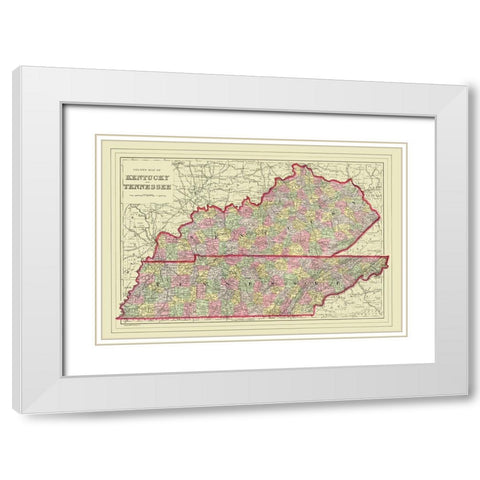 Kentucky, Tennessee Counties - Mitchell 1879 White Modern Wood Framed Art Print with Double Matting by Mitchell