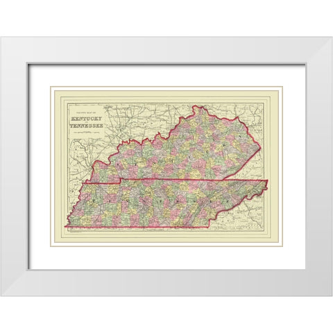 Kentucky, Tennessee Counties - Mitchell 1879 White Modern Wood Framed Art Print with Double Matting by Mitchell