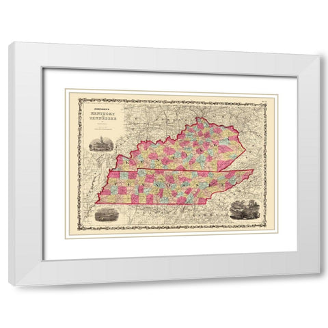 Kentucky, Tennessee - Johnson 1864 White Modern Wood Framed Art Print with Double Matting by Johnson