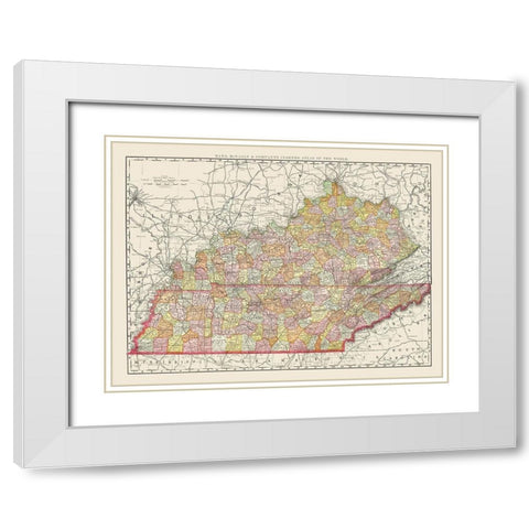 Kentucky, Tennessee Counties - Rand McNally 1897 White Modern Wood Framed Art Print with Double Matting by Rand McNally