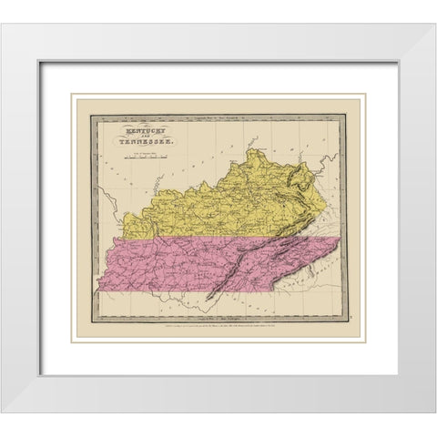 Kentucky, Tennessee - Illman 1834 White Modern Wood Framed Art Print with Double Matting by Illman