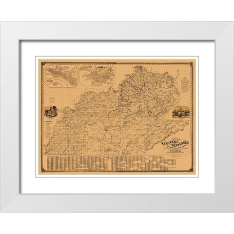 Kentucky, Tennessee - Campbell 1861 White Modern Wood Framed Art Print with Double Matting by Campbell